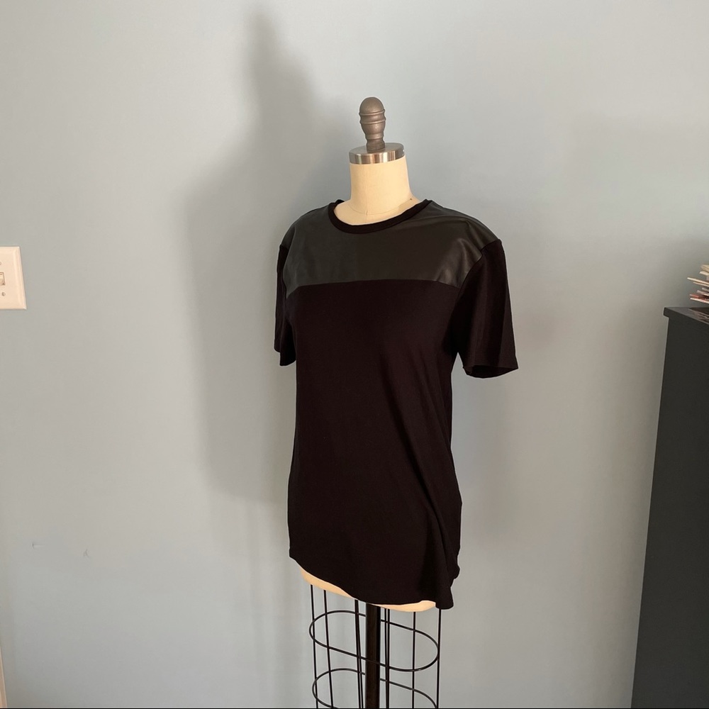 Zara Men’s Faux Leather Black T-shirt Size S